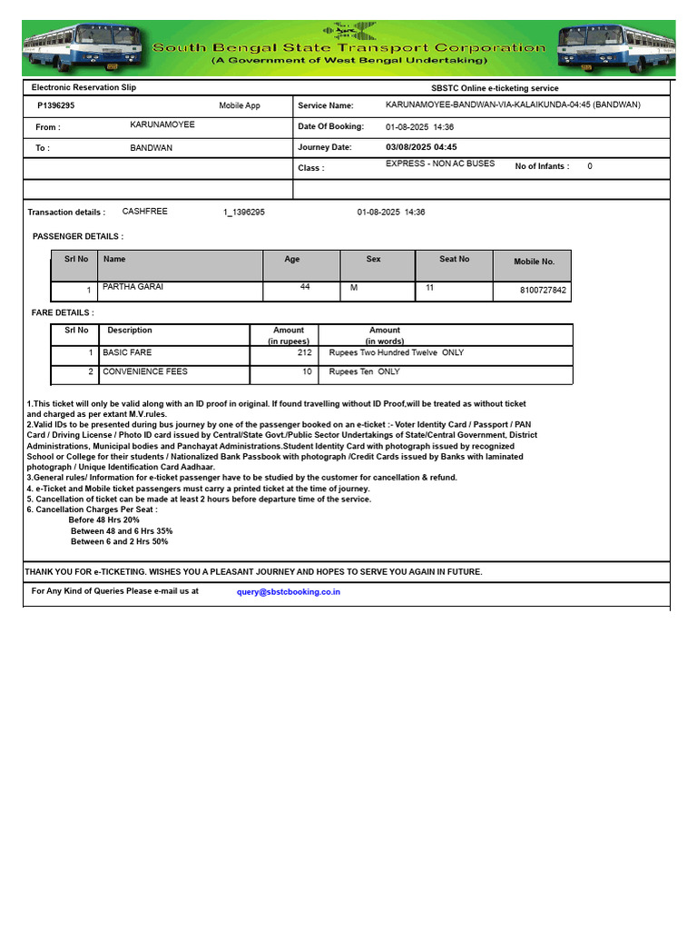 SBSTC Bus Ticket Confirmation Details | PDF | Identity Document ...