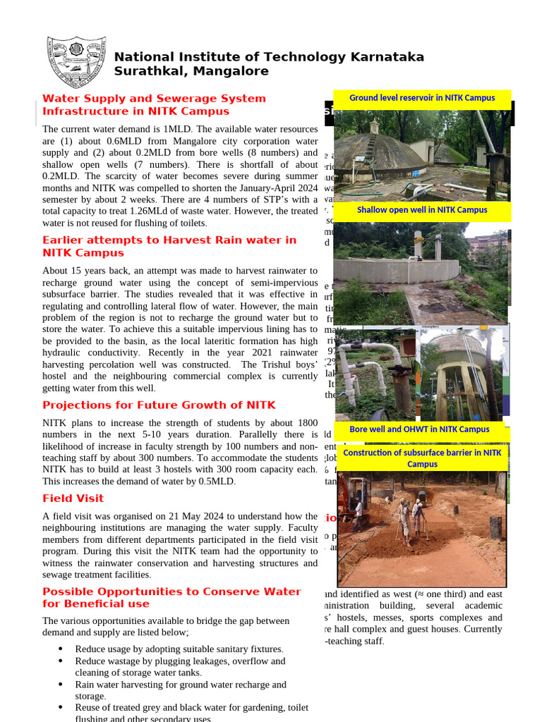 NITK Mission Water+: Addressing Water Crisis | PDF | Water | Fresh Water