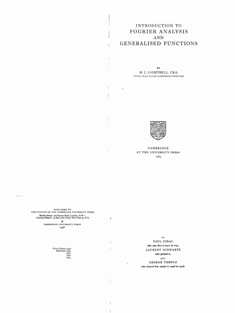 Fourier Analysis and Generalised Functions | PDF | Integral