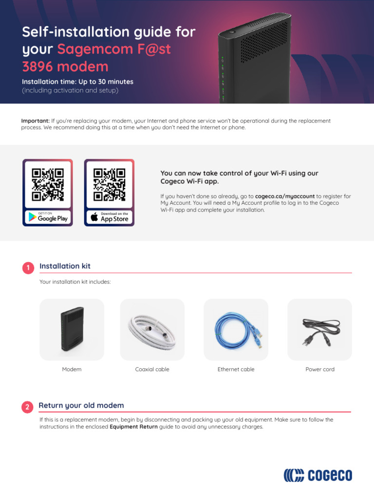 Sagemcom F@st 3896 Self-Installation Guide | PDF | Modem | Wi Fi