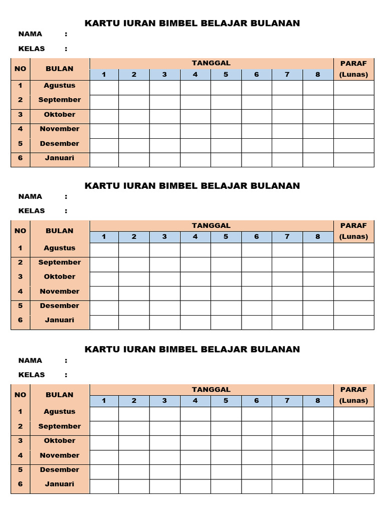 Kartu Iuran Bulanan | PDF