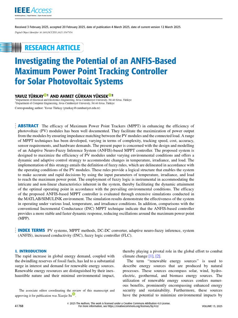 ANFIS MPPT Controller for PV Systems | PDF | Photovoltaics | Solar Panel