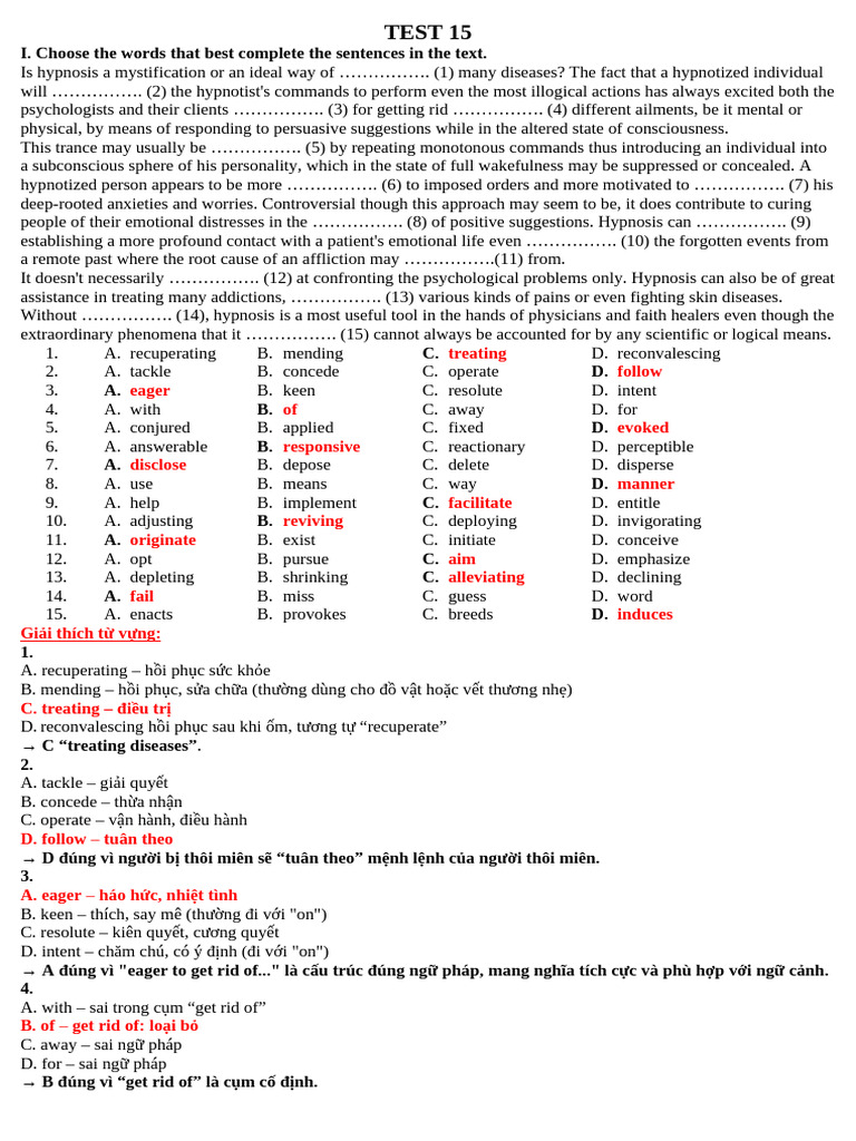 Test 15 Advanced (Key) | PDF