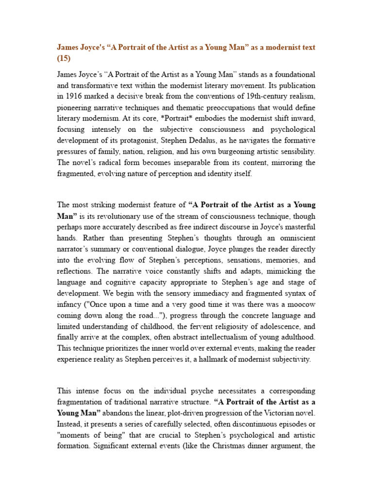 Modernist Techniques in Joyce's Portrait | PDF | A Portrait Of The ...
