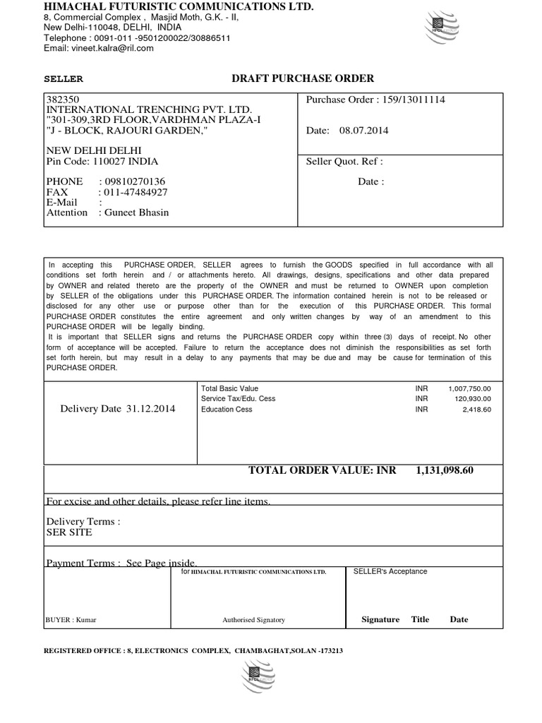 Draft Purchase Order for Goods and Services | PDF | Insurance | Indemnity