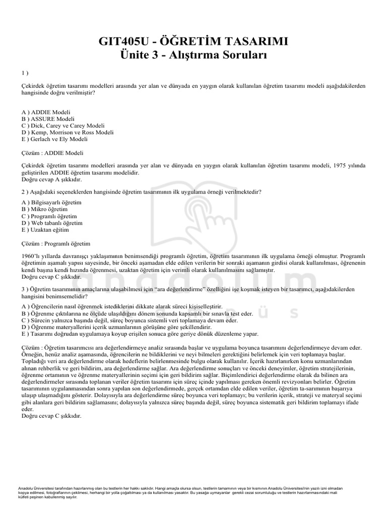Git405U - Öğretim Tasarimi Ünite 3 - Alıştırma Soruları | PDF