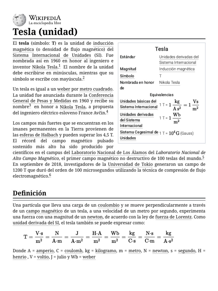 Equivalencias de la unidad Tesla | PDF | Electromagnetismo | Fenomeno ...