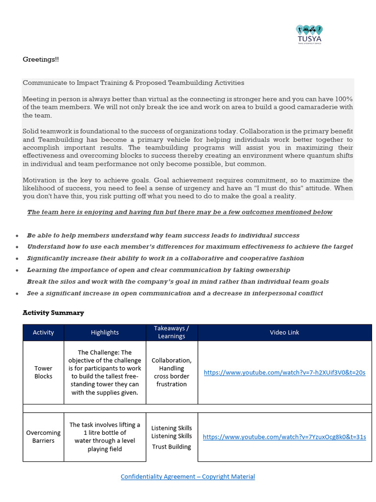 Team Building Activities Overview | PDF | Team Building | Social Psychology