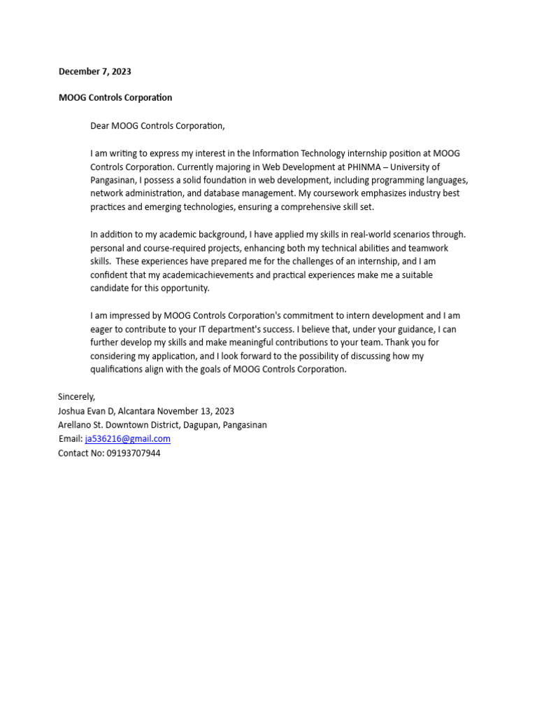 IT Internship Application at MOOG | PDF