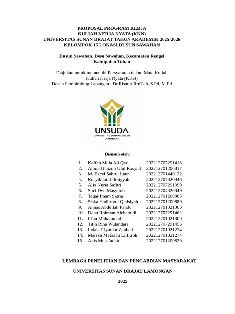 Proposal KKN Dusun Sawahan 2025 | PDF