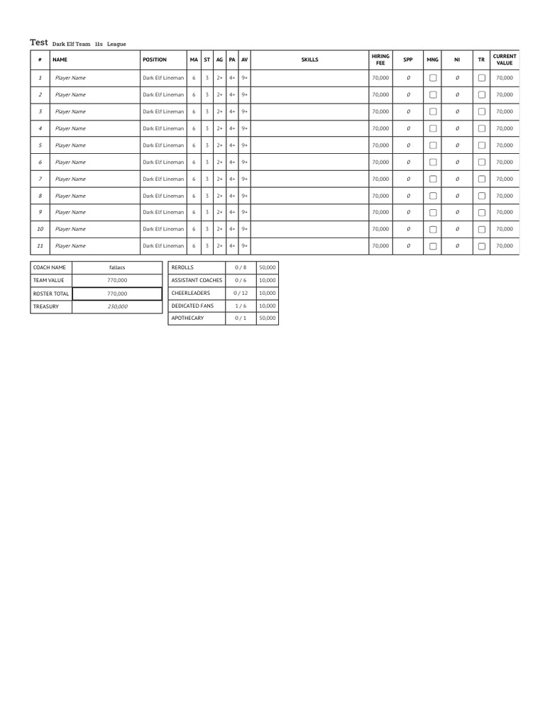 BB Roster - Test - Dark Elf | PDF