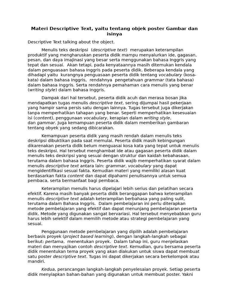 Meningkatkan Keterampilan Descriptive Text | PDF