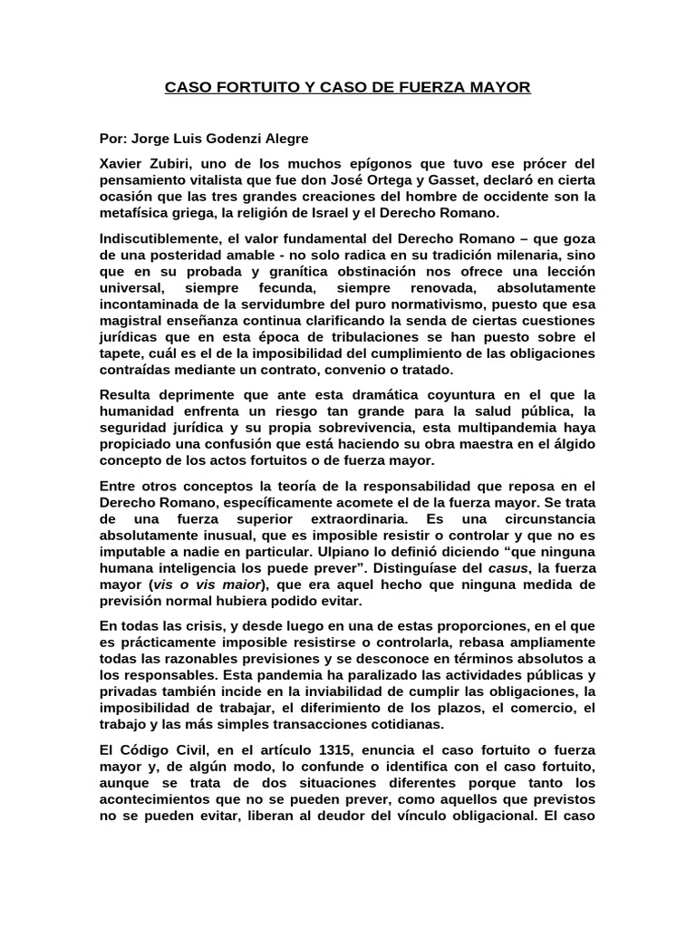 Caso Fortuito y de Fuerza Mayor | PDF | Ley común