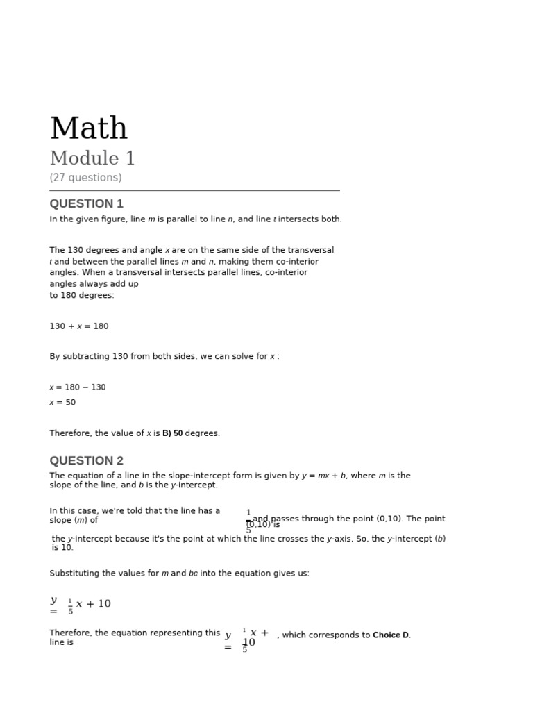 SAT Practice Test 10 Explanations | PDF | Area | Equations