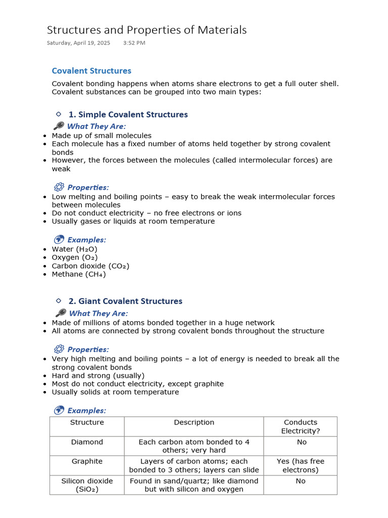 Structures and Properties of Materials | PDF | Chemical Bond | Covalent ...