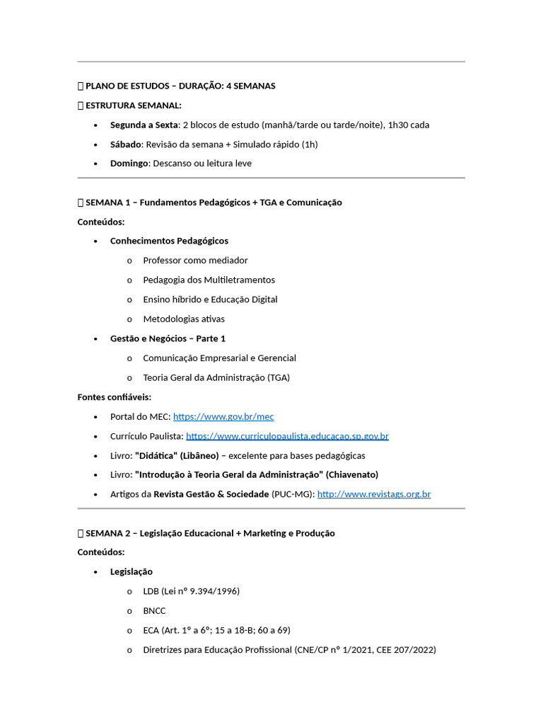 ? Plano de Estudos | PDF | Pedagogia | Business