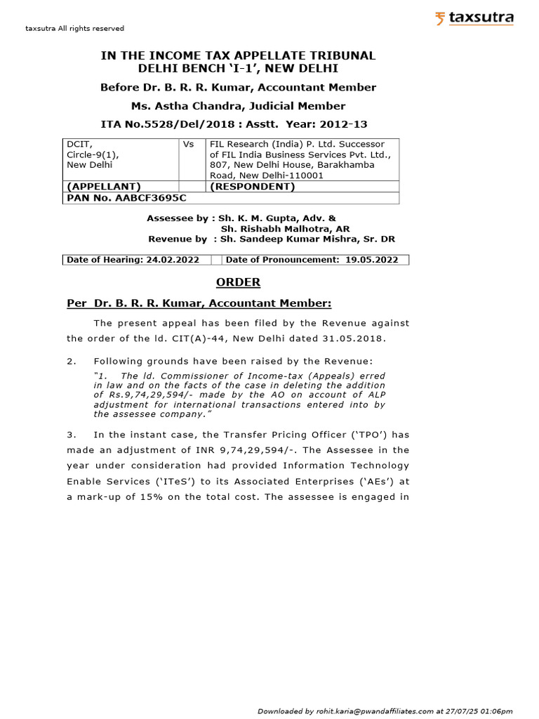 TS-293-ITAT-2022DEL-TP-FIL Research India P LTD Successor | PDF ...