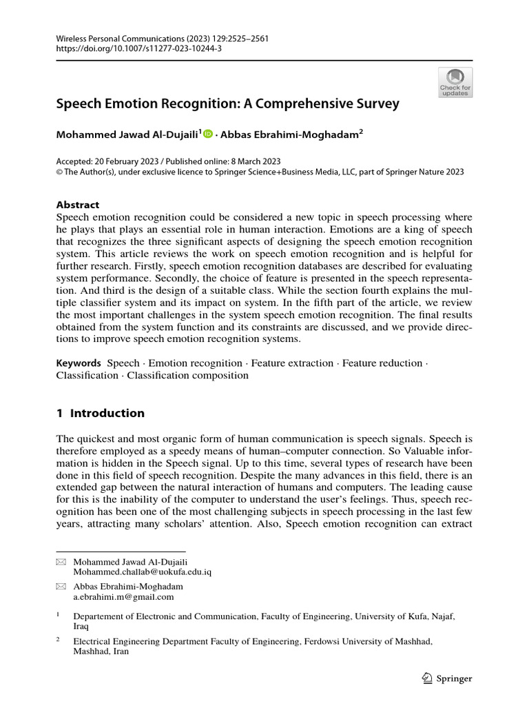 Comprehensive Survey on Speech Emotion Recognition | PDF | Support ...