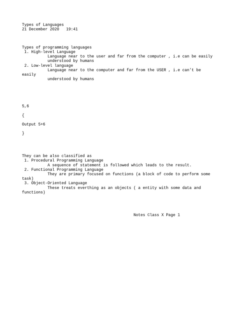 Overview of Programming Languages | PDF | Object (Computer Science ...