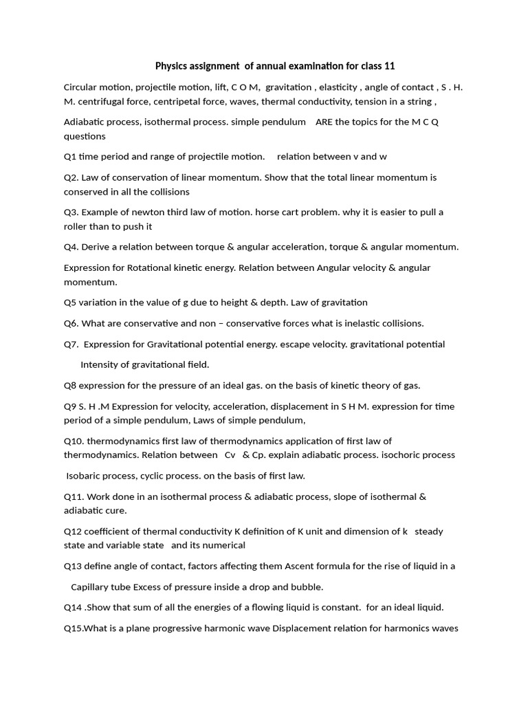 Class 11 Physics Exam Topics Overview | PDF