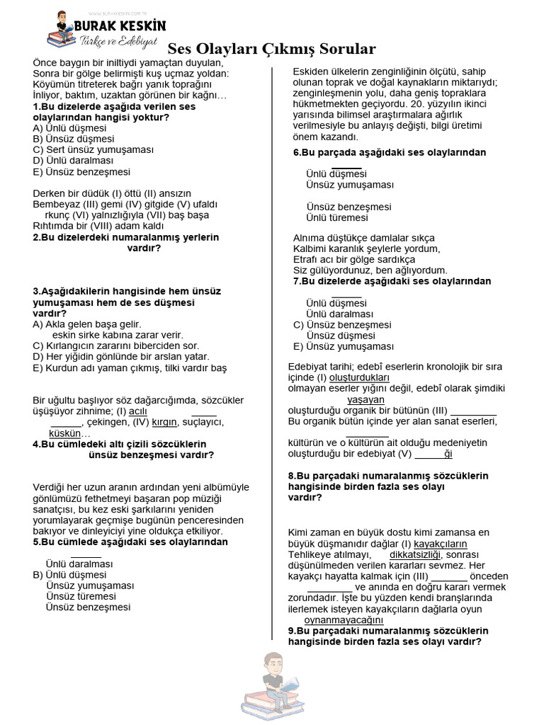 1 - Ses Bi̇lgi̇si̇ Çikmiş Sorular | PDF