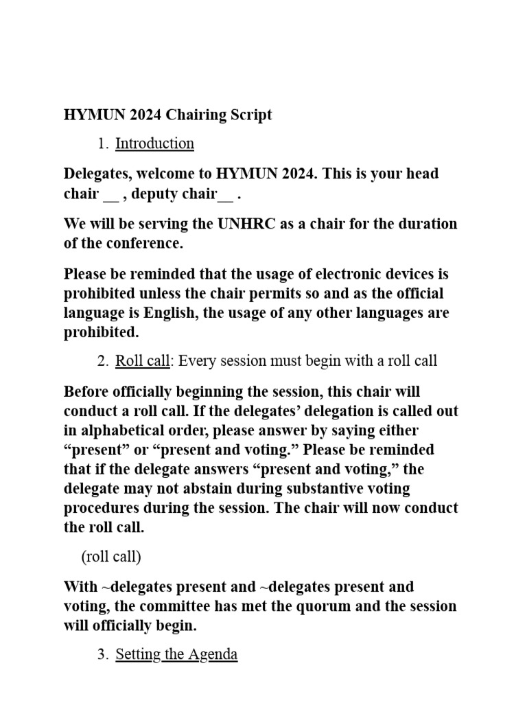 HYMUN 2024 Chairing Guidelines | PDF | Committee | Rules