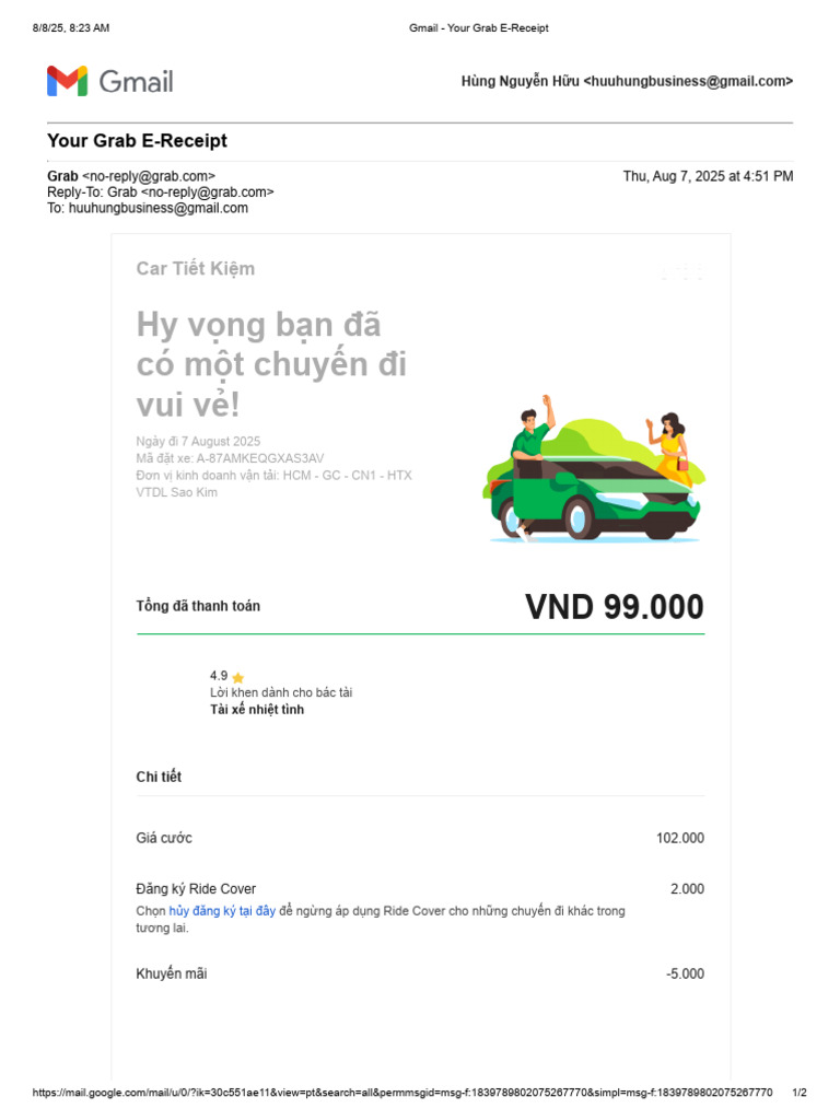 Grab Receipt - BMP To Home | PDF