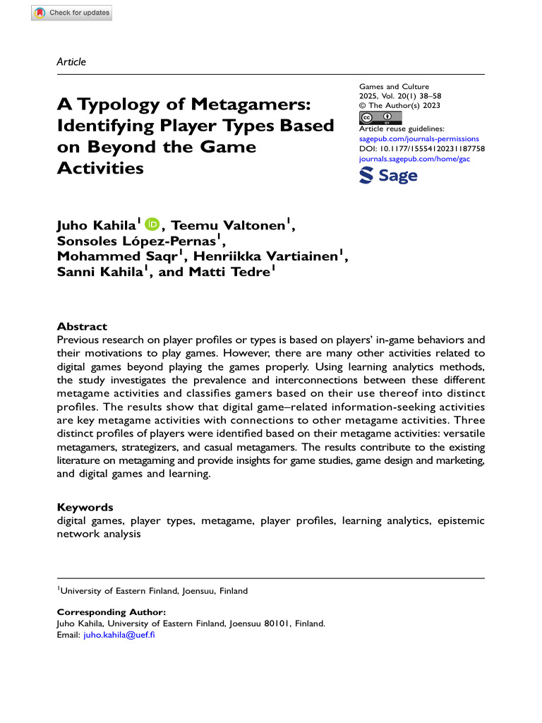 Metagamer Typology: Player Profiles Explained | PDF | Statistics ...