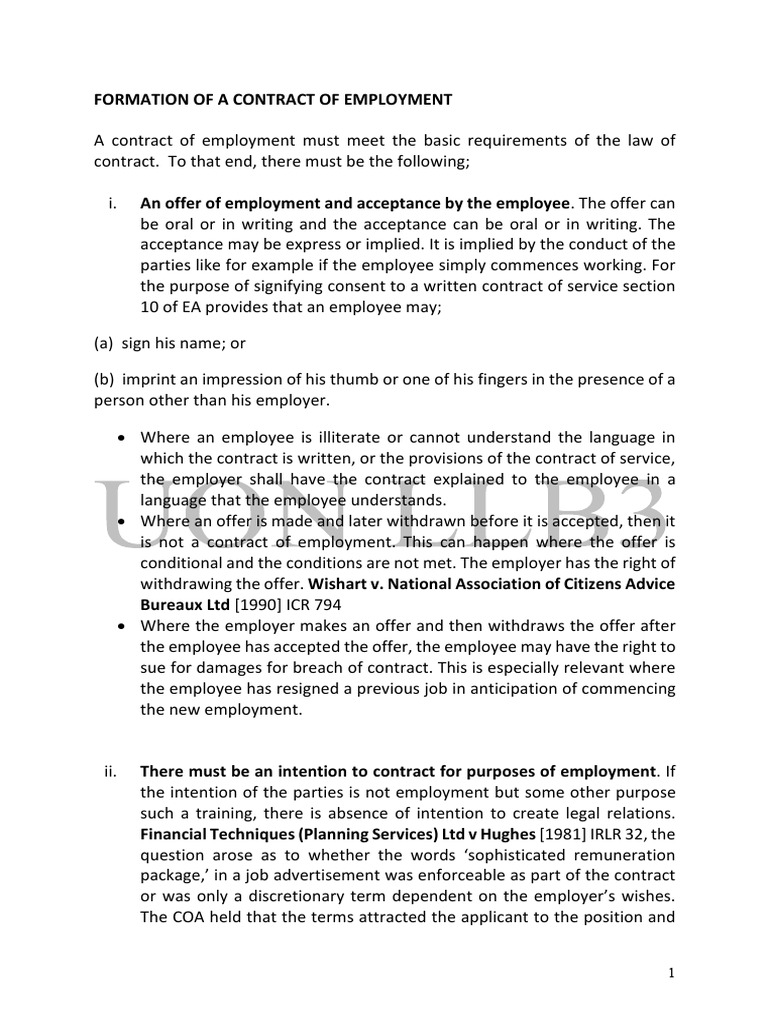 Employment Contract Formation Guide | PDF | Employment | Contractual Term