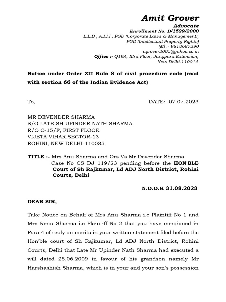 Rule 8 Notice for Document Production | PDF