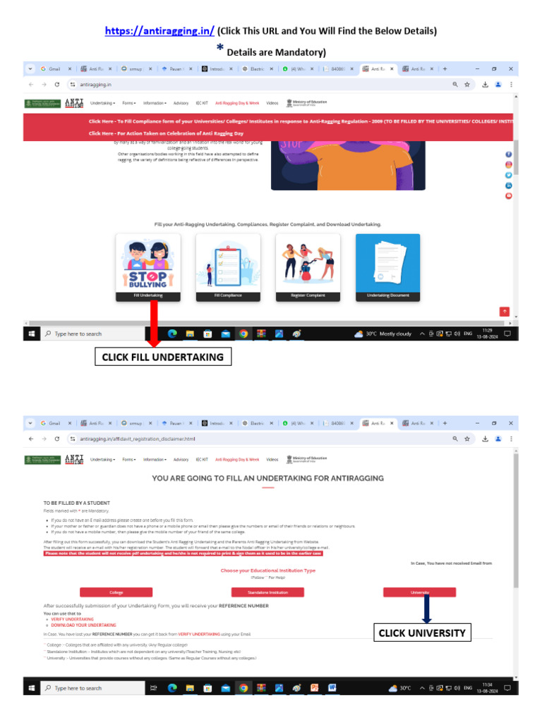 Antiragging Form Filling Guideline | PDF
