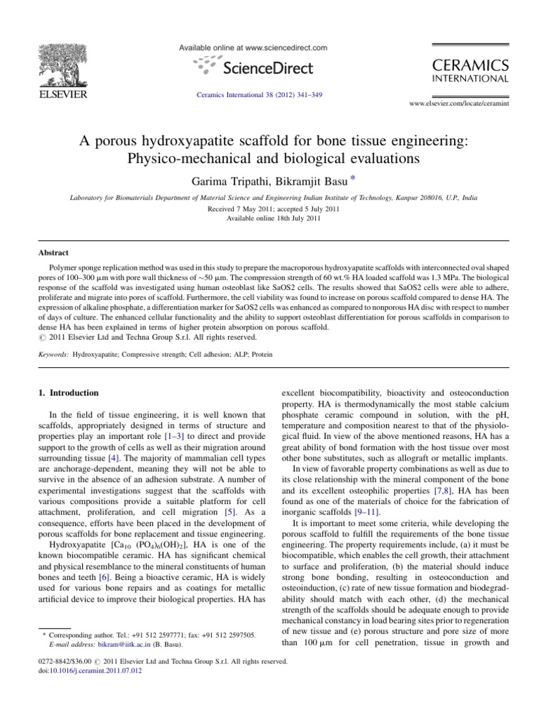 A Porous Hydroxyapatite Scaffold For Bone Tissue Engineering | PDF ...