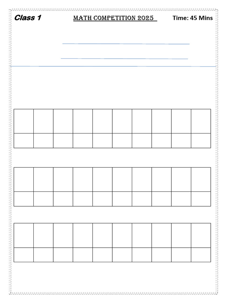 Class 1 Maths Competition Paper 2025 | PDF