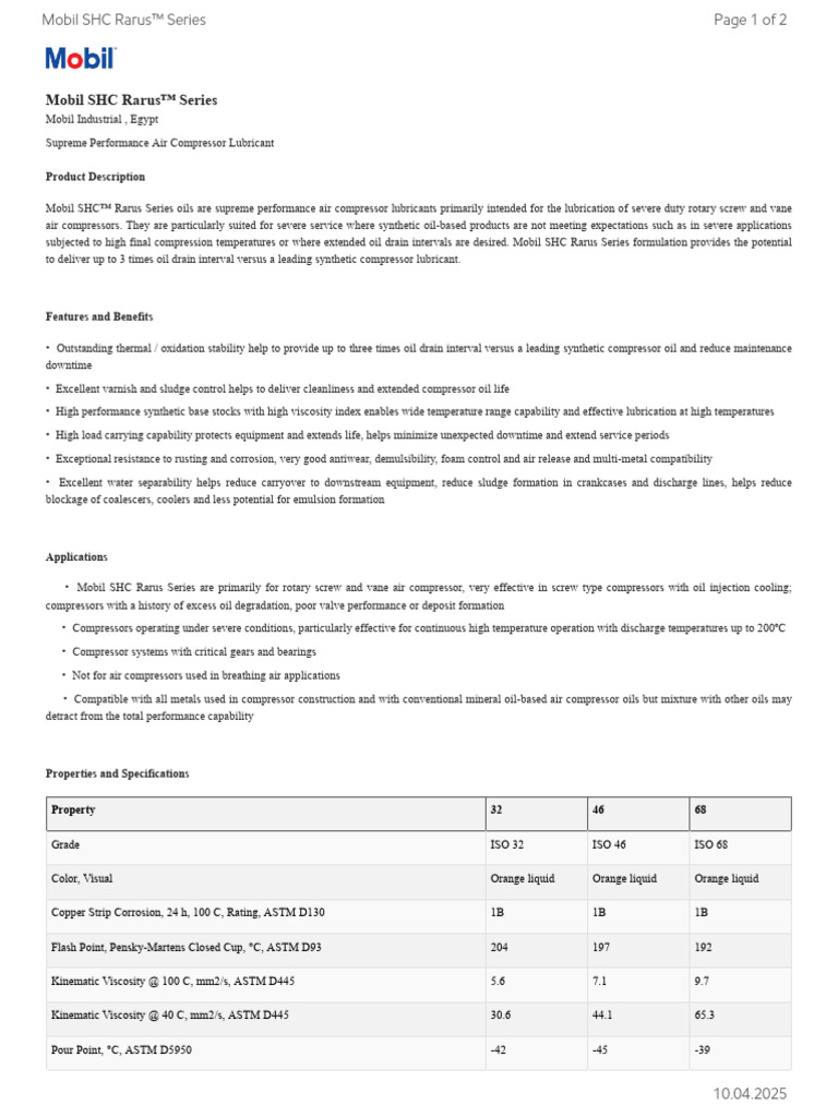 Mobil SHC Rarus Series Overview | PDF | Lubricant | Exxon Mobil