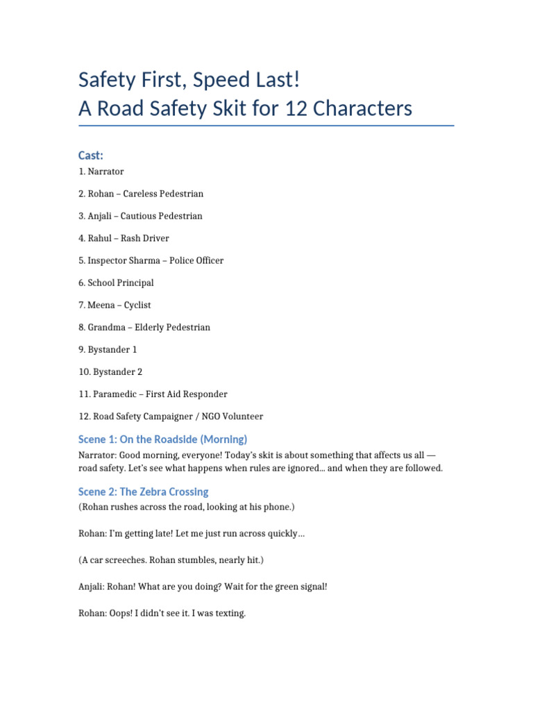 Road Safety Skit: Safety First! | PDF
