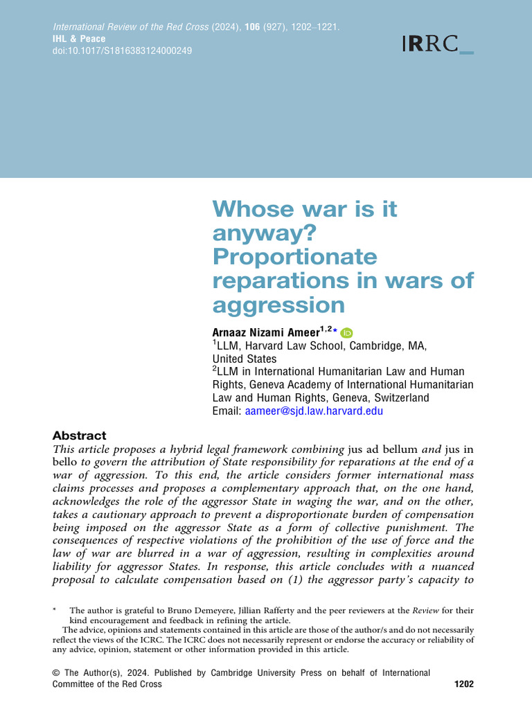 Proportional Reparations in Aggression Wars | PDF | International Law ...