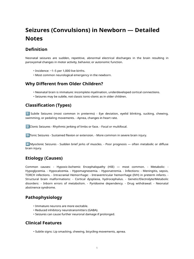 Neonatal Seizures Detailed Notes | PDF | Diseases And Disorders | Human ...