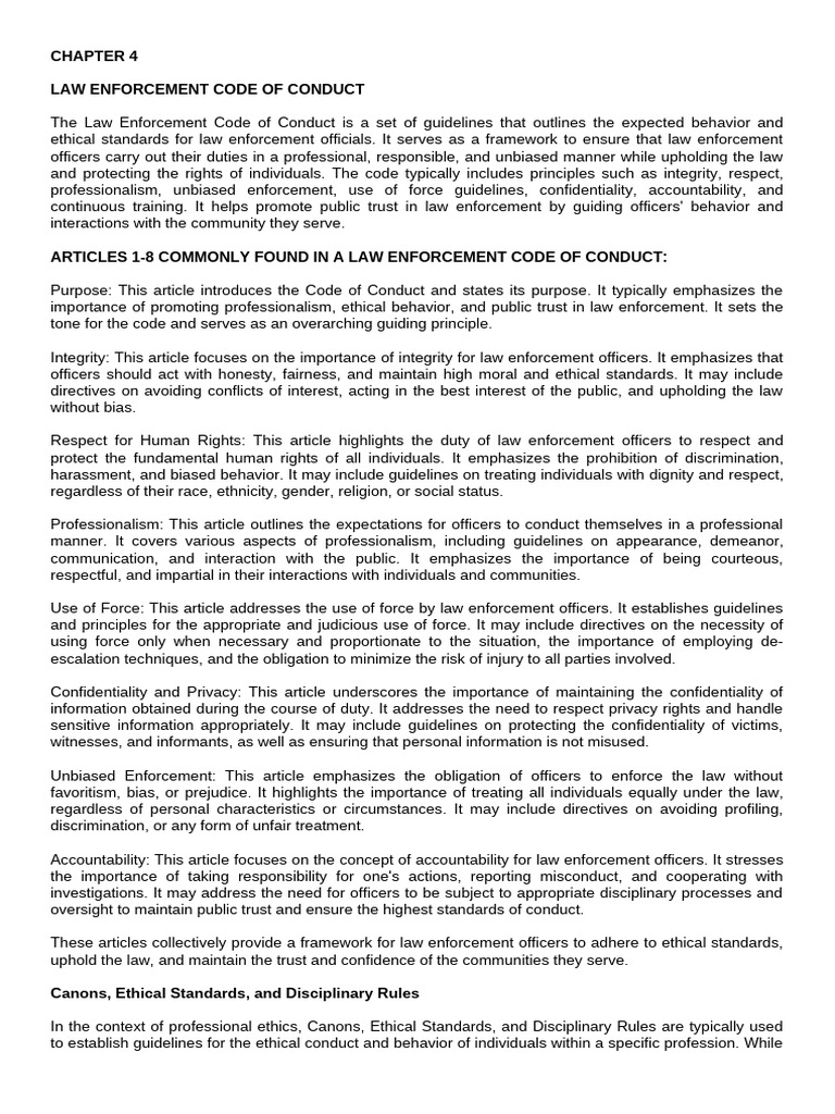 Law Enforcement Code of Conduct Overview | PDF | Bias | Integrity