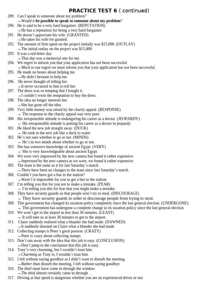 Practice Test 6: Sentence Transformations | PDF