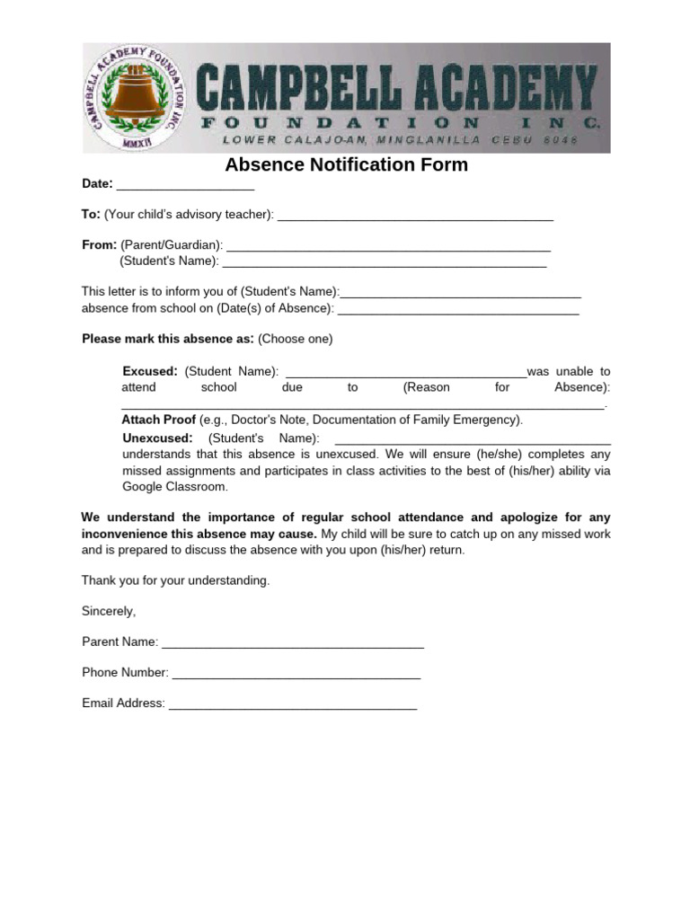 Absence Notification Form | PDF