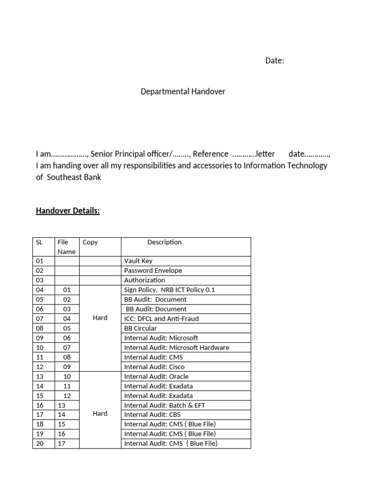 Departmental Handover | PDF
