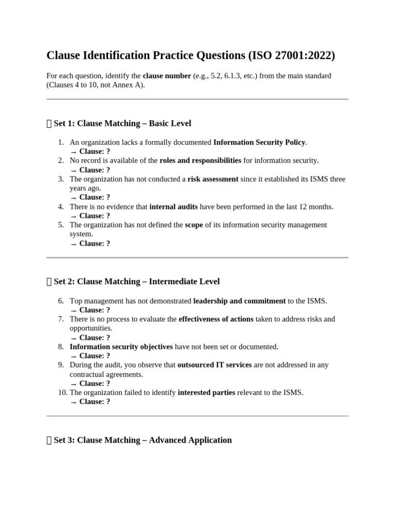 Clause Identification Practice Questions | PDF | Information Security ...