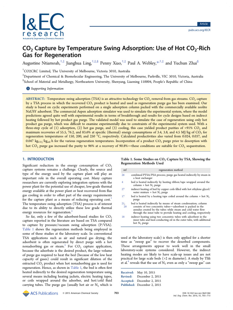 CO2 Capture via Temperature Swing Adsorption | PDF | Adsorption | Gases