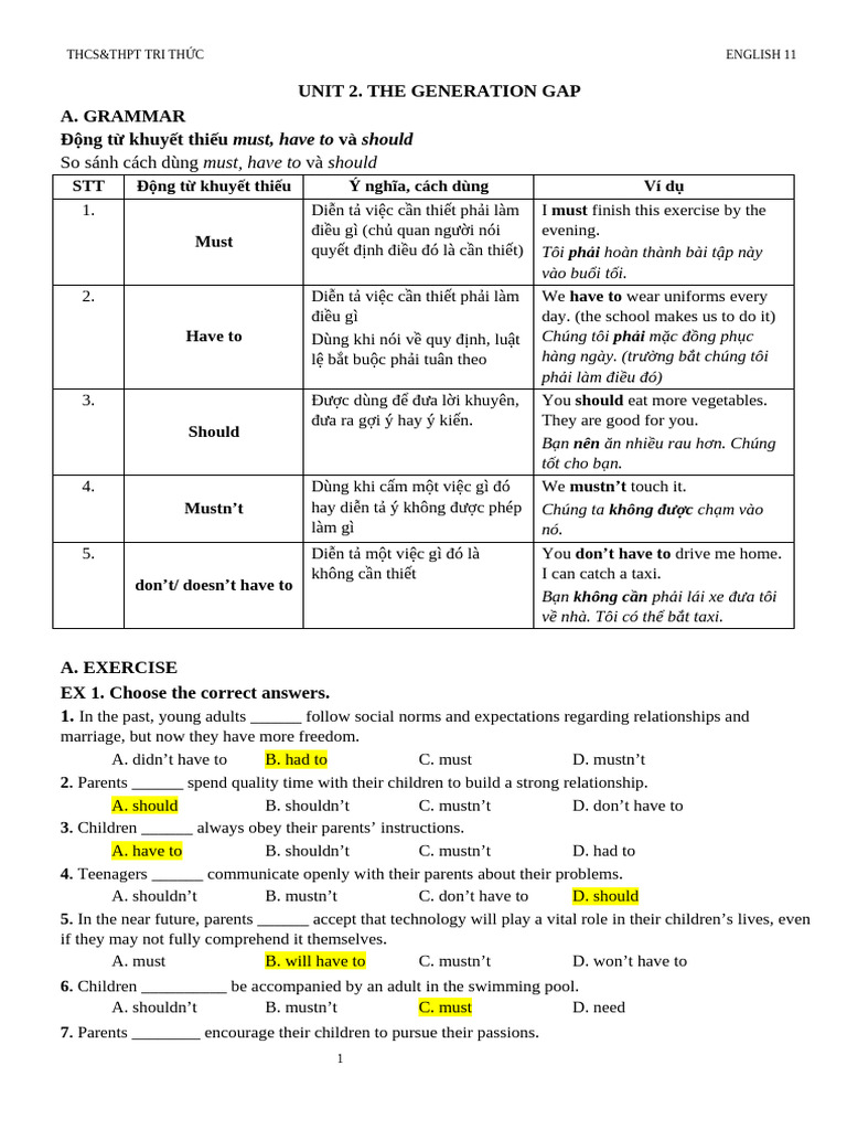 Grammar u2 - Key | PDF