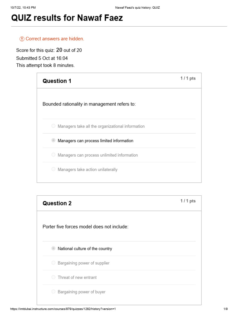 Theory & Practice of Management - Quiz 2 | PDF | Business