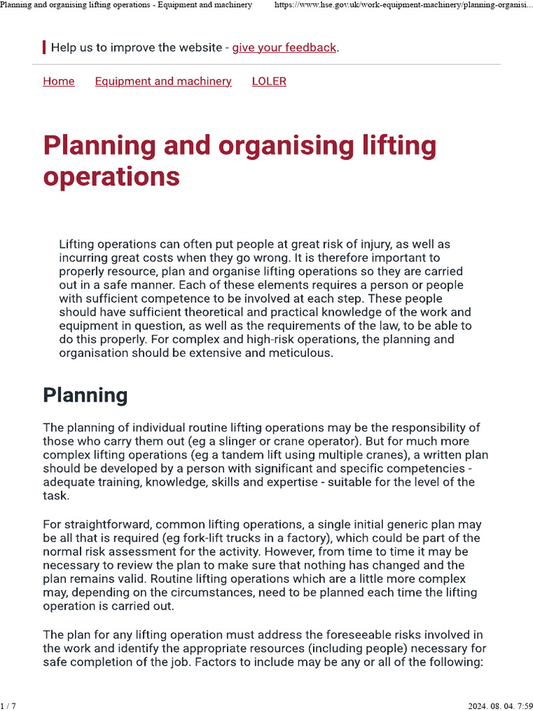 Lifting Operations Planning Guide | PDF
