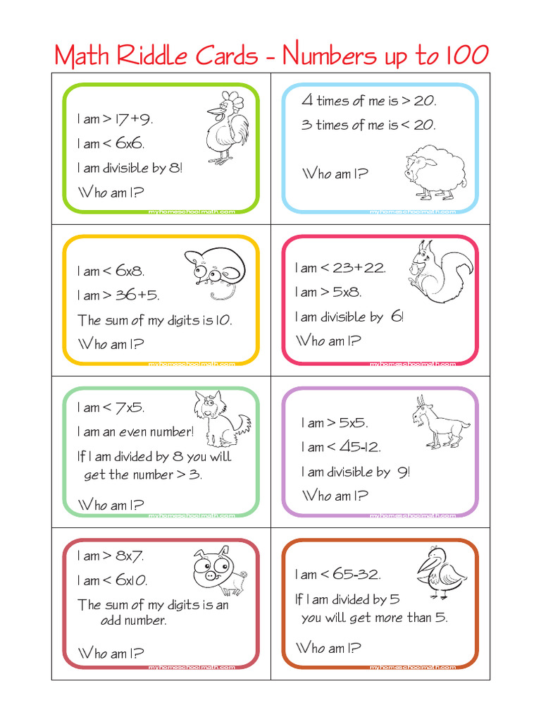 Math Riddle Cards 3 | PDF