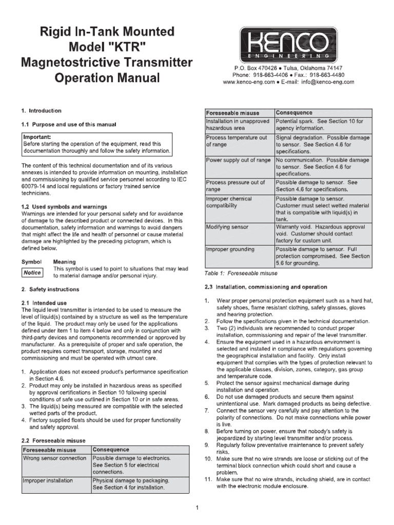 KTR Operation Manual | PDF