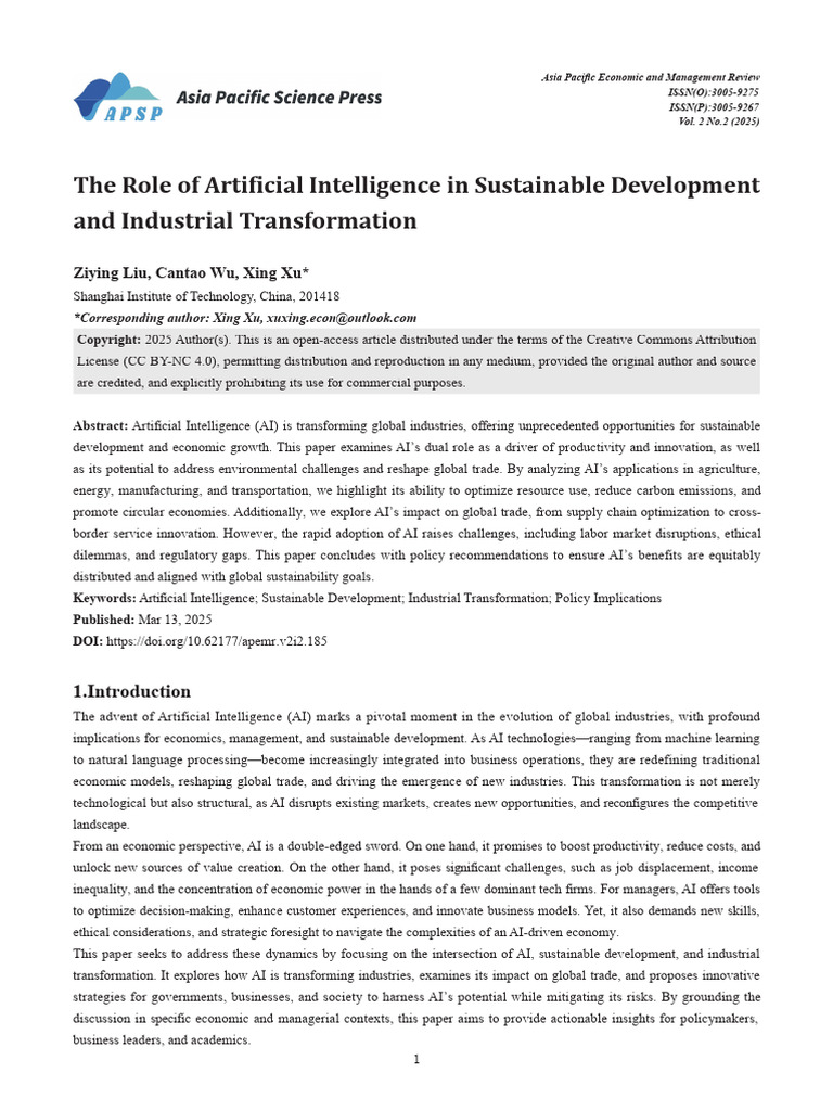The Role of Artificial Intelligence in Sustainable | PDF | Artificial ...