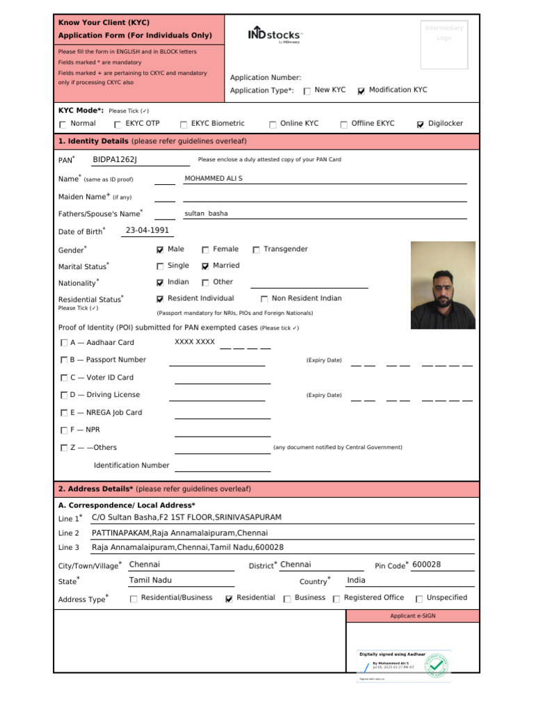 INDstocks KYC Application Form | PDF | Identity Document | Internet